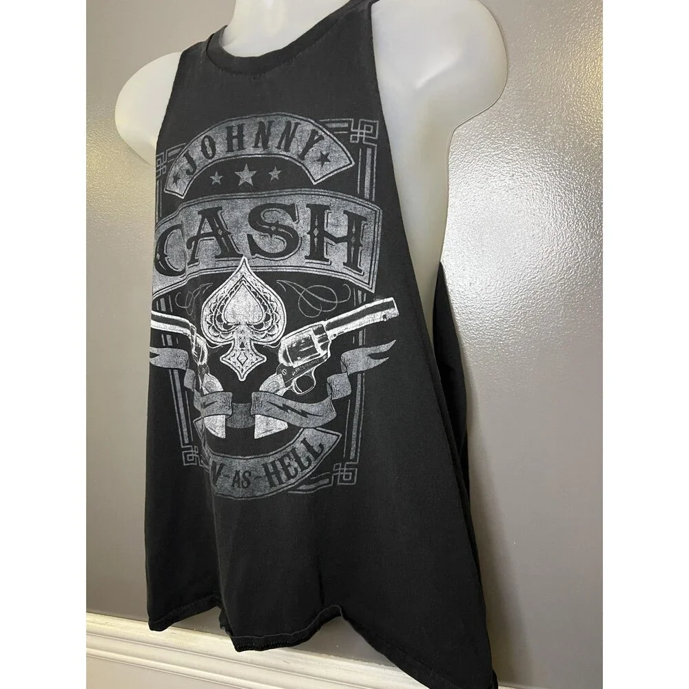 Johnny Cash Shirt Mens XL Black Mean As Hell Guns Spade Tank Top Graphic Tee - Picture 4 of 7